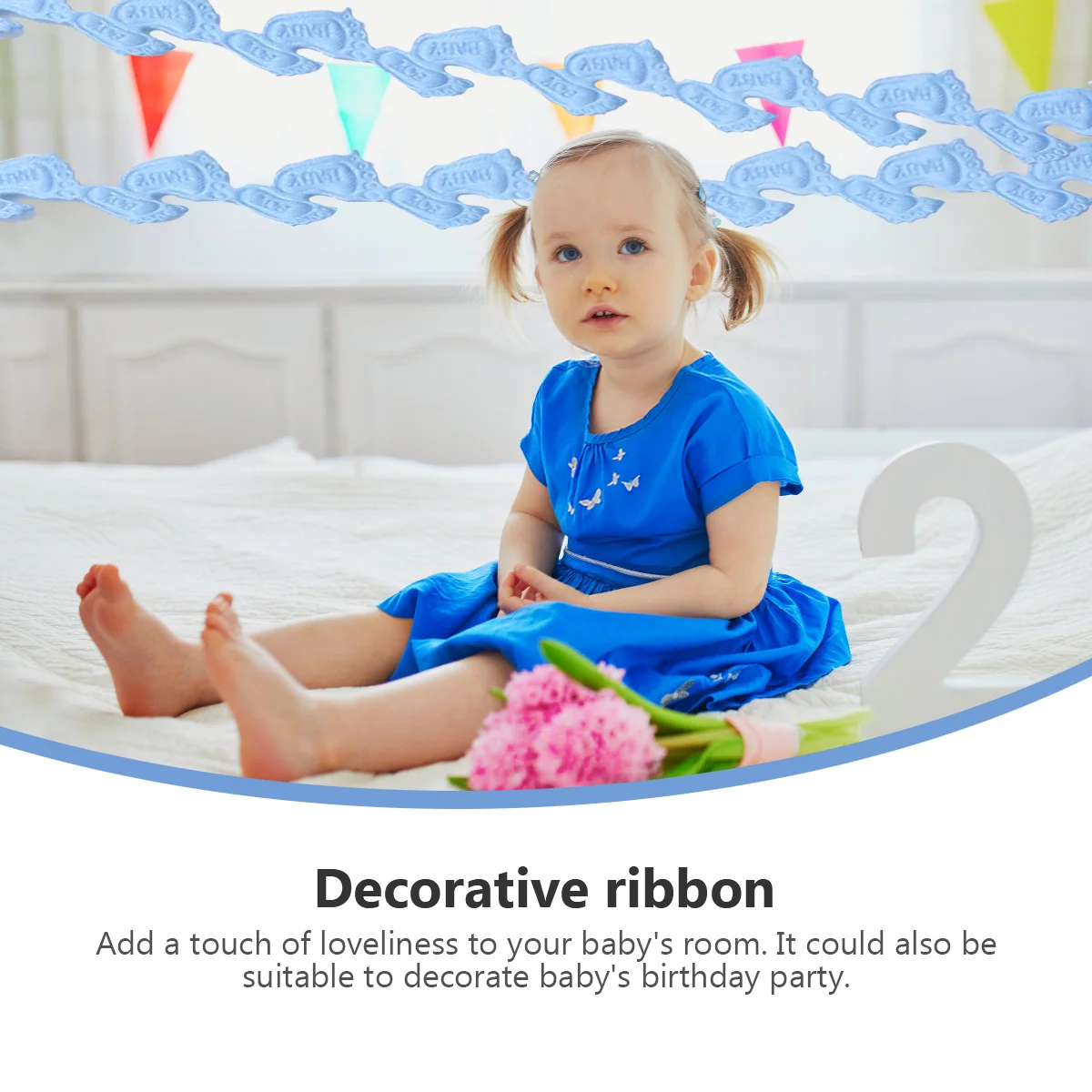 

15m Baby Footprint Ribbon Lace Decorative Ribbon Sky Blue Perfect for Birthday Party Gift Wrapping Baby Shower Decoration
