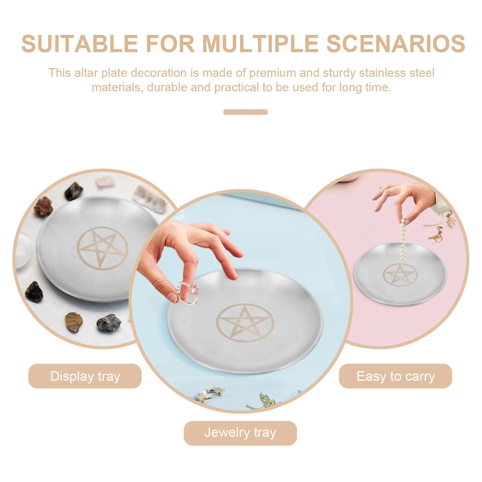 

Pentacle Gold Plate Tarot Offering Dish Decorative Tray Holder Pentagram Pattern Stylish Religious Ceremonies Family LED