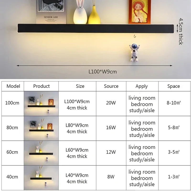 وحدة إضاءة LED جداريّة مصباح 40/60/80/100 سنتيمتر السرير صعودا وهبوطا تركيبة إضاءة غرفة نوم غرفة المعيشة غرفة الدراسة داخلي أسود أبيض أضواء ديكور