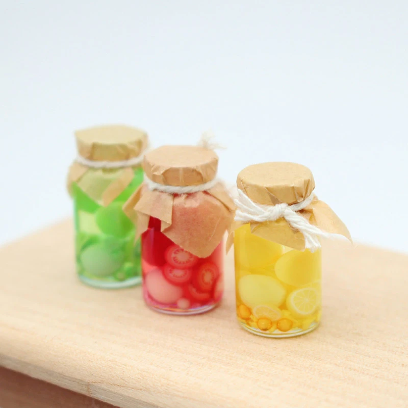 Dollhouse Colorful Assorted Fruit Glass Cans Simulation Miniature Miniature Food Play Model