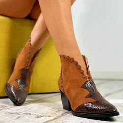 Stivaletti da cowboy in pelle PU con pizzo autunno inverno femminile Stivaletti da cowgirl occidentali con stampa serpente Stivaletti con zeppa e tacco alto da donna