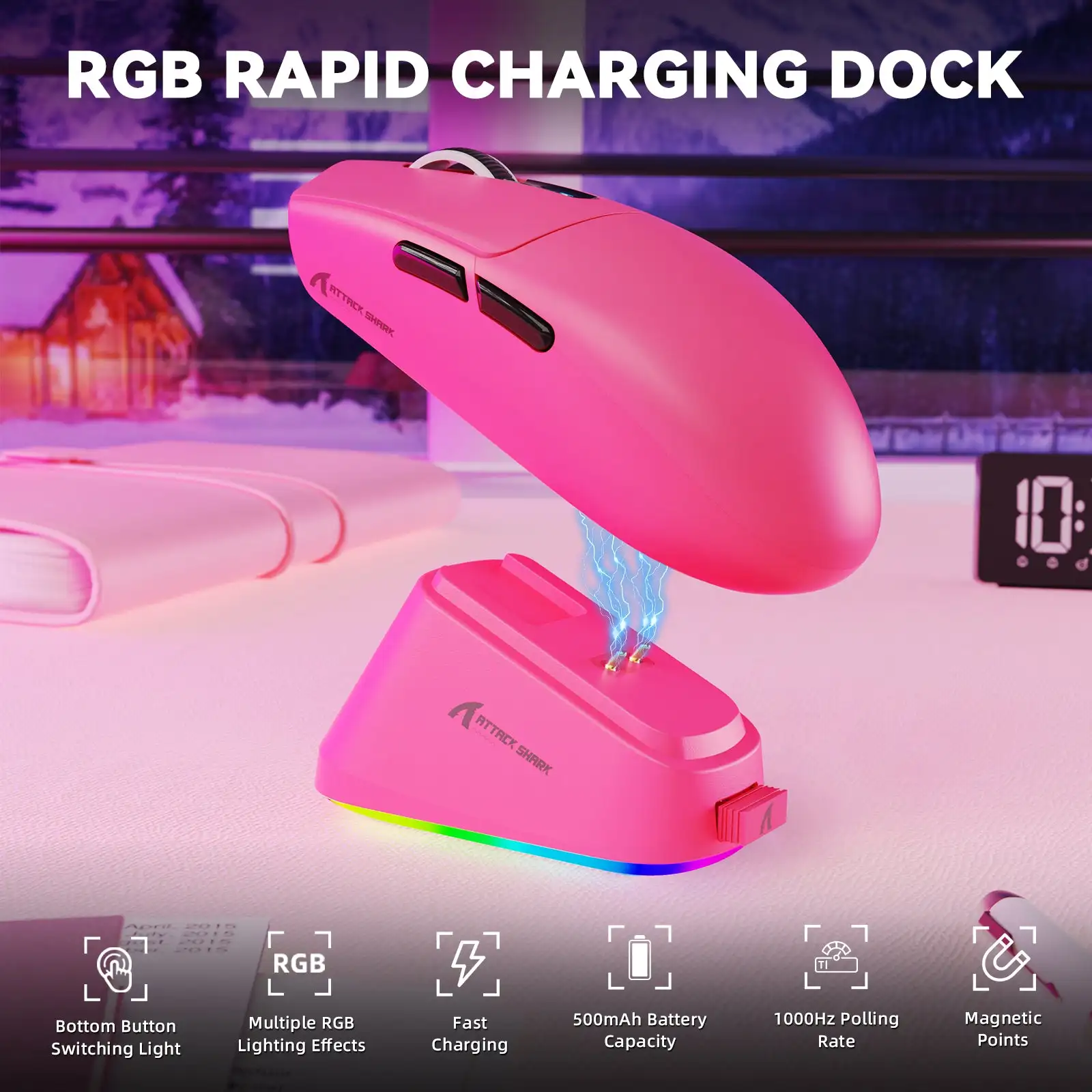 

ATTACK SHARK G3 PRO Wireless Tri-Mode Gaming Mouse, Magnetic Charging Dock,62g Lightweight, PAW3311,1000Hz , 2.4G Wireless/Bt