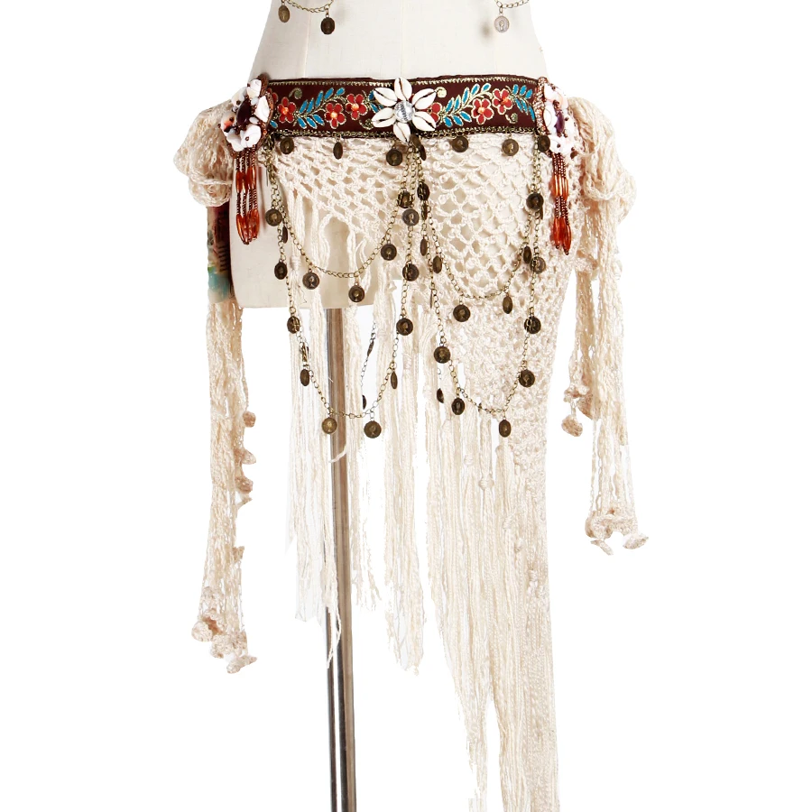 Tribal ATS pas taniec brzucha chusta na biodra kostiumy frędzle moneta cygański styl Bellydance ręcznie robione akcesoria do szalików biodrowych regulowane