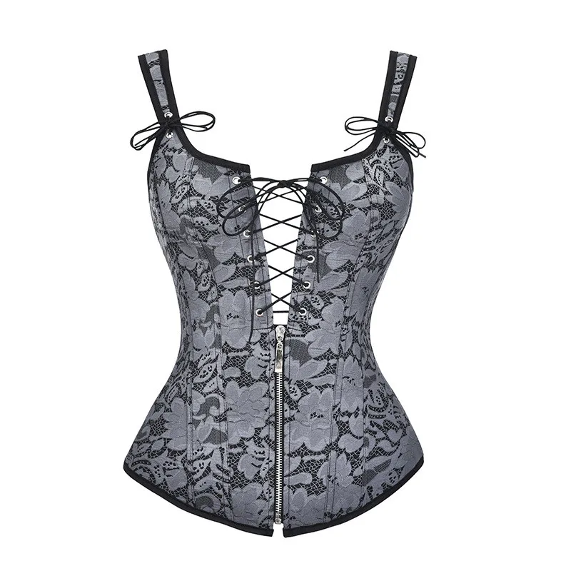 

Women Renaissance Burlesque Corset Sexy Vintage Plus Size Jacquard Zipper Corset Bustier Top With Garters Steampunk Costume