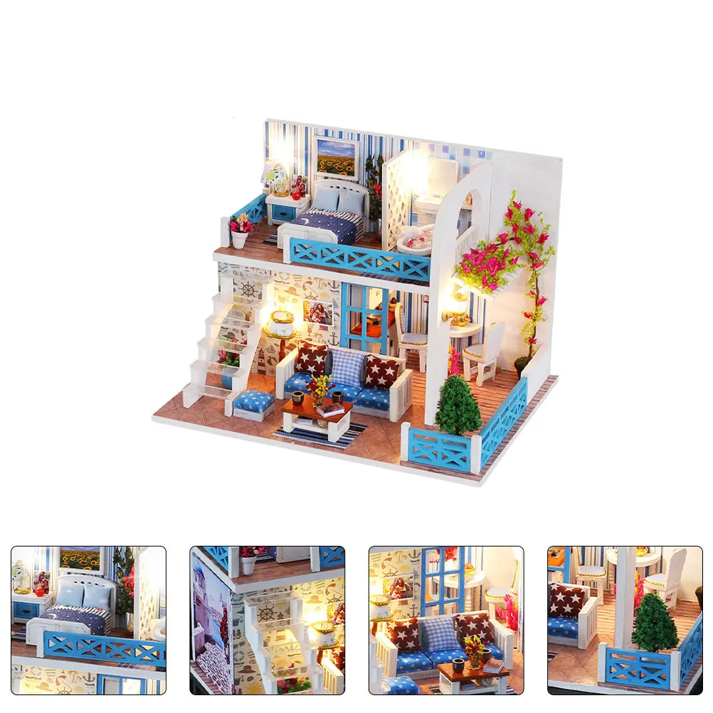 

1Set Miniature Wooden House Assemble Kit Sea Theme DIY Villa for Children Adults Quality Wood Material Imaginative Play Decor