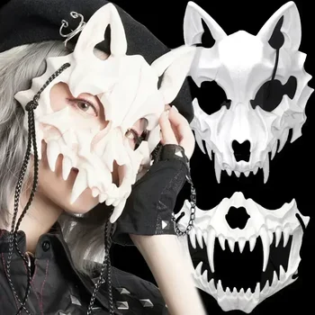 Anime Volpe Drago Scheletro Teschio Mezza Maschera Cosplay Animale Nero Bianco Maschera scheletro Unisex Halloween Carnevale Puntelli per feste