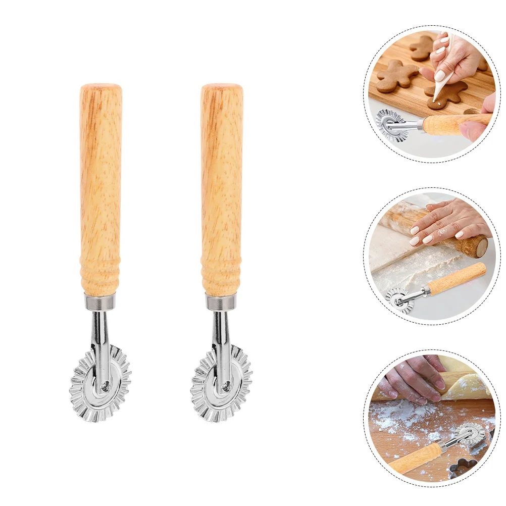 

2Pcs Pizza Dough Roller Alloy Lattice Cutter Noodle Roller Cutter Pastry Lattice Wheel Kitchen Tool for Cookie Cake Bread Baking