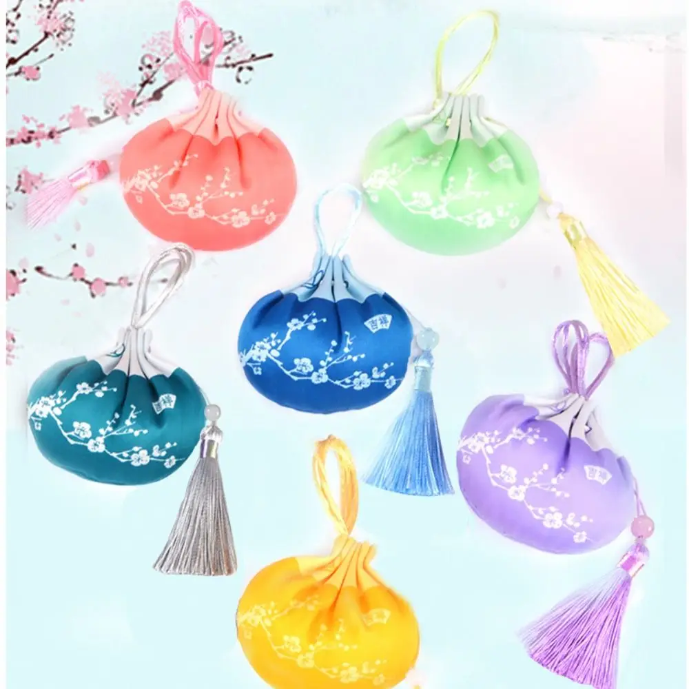 Bolso pequeño de decoración Hanfu, bolsa de almacenamiento de joyas de estilo chino, bolsa con cordón de flor de ciruelo, bolsillo de tela Han