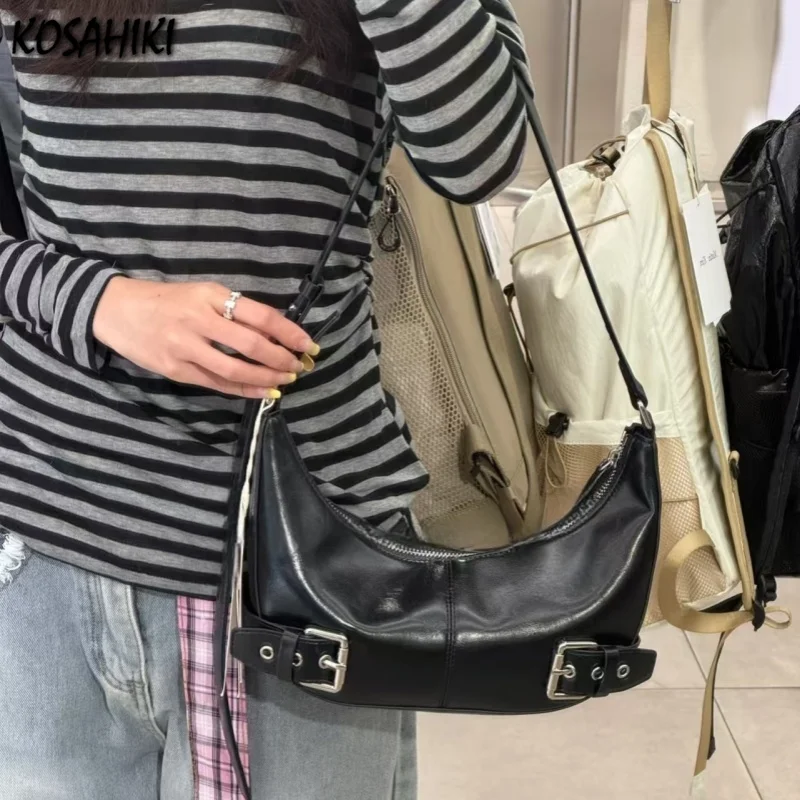 

Korean Ins Belt Office Lady Underarm Bag Vintage Pu Y2k Aesthetic Fashion Shoulder Bags All Match Casual Women Handbags Trendy