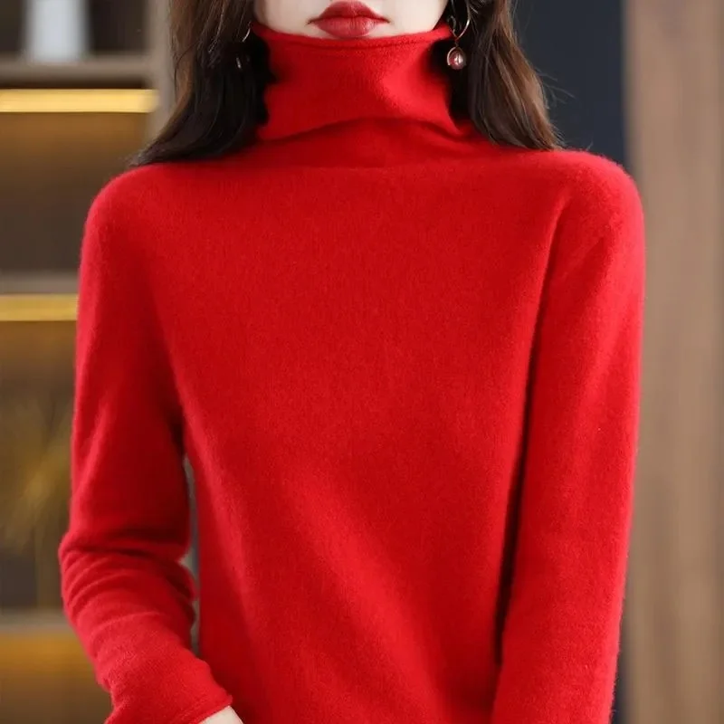 2024 autunno inverno pullover collo alto da donna 100% puro visone cashmere maglione lavorato a maglia morbido moda caldo abbigliamento donna