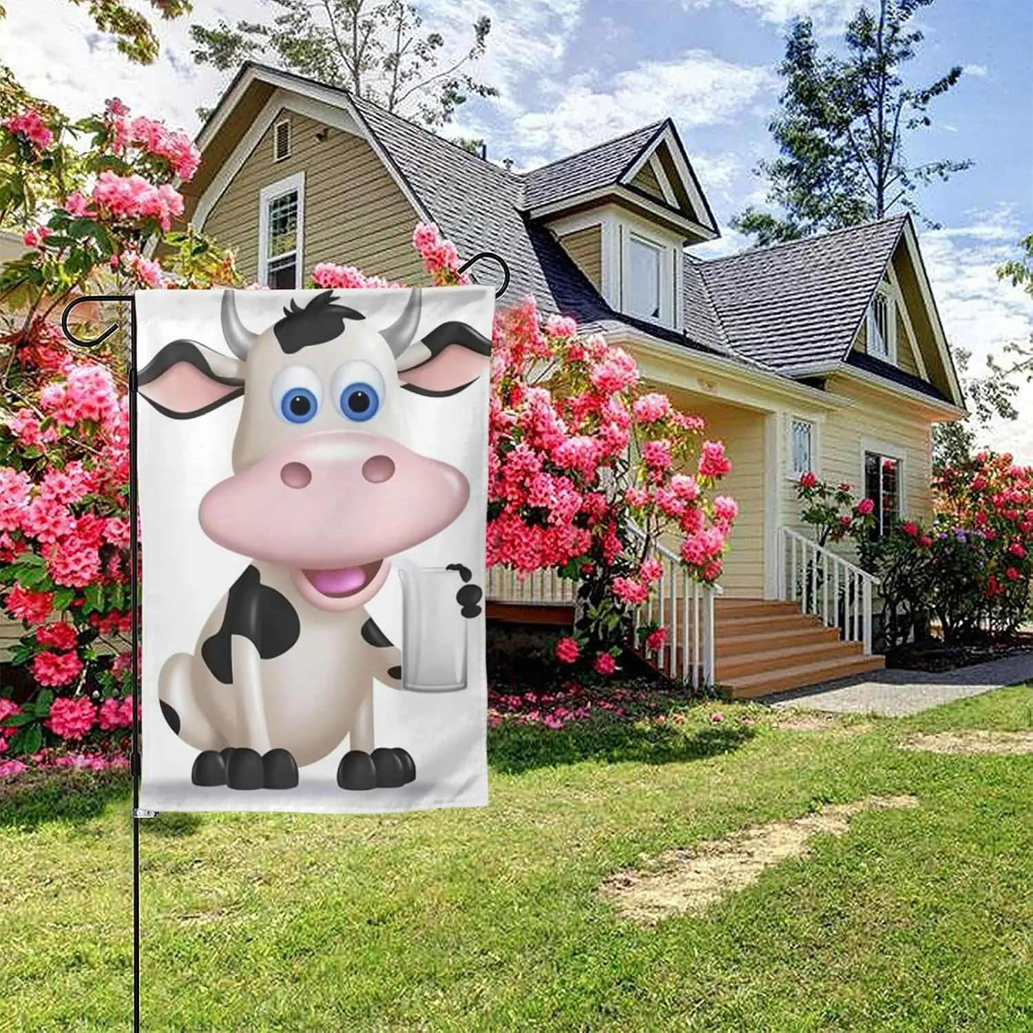 Bandera de jardín con diseño de vaca de dibujos animados, bandera de jardín de doble cara para casa de campo, bandera de jardín de 28 x 40 pulgadas, bandera de exterior de temporada para primavera Sum AAM