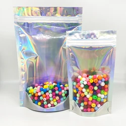 100pcs Translucent Resealable Laser Zip Lock Bags Iridescent Bag Jewelry Necklace Cosmetics Plastic Packaging Pouch