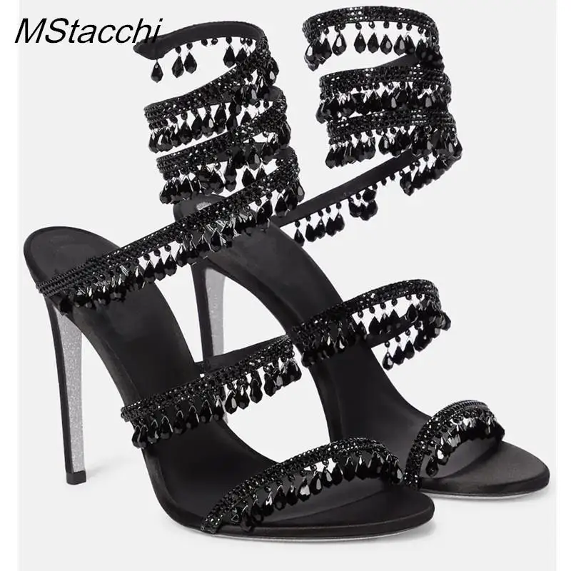 NONE Kristallbesetzte Sandalen für Damen Sommer 2026 Hochzeitsschuhe High Heel Partyschuhe Knöchelriemen-Sandalen Designer Stiletto-Absatzschuhe 3