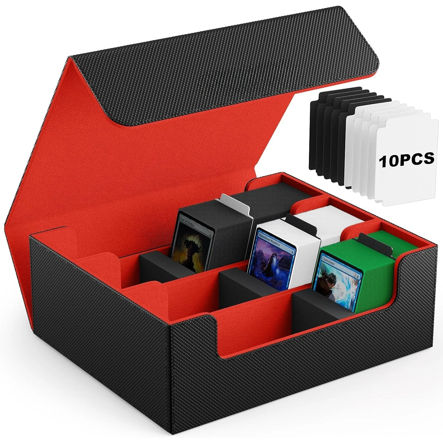 

Card Deck Case, 1800+ Trading Card Storage Box with 10 Dividers and 3 Foam Stoppers, Leather Magnetic Closure Commander