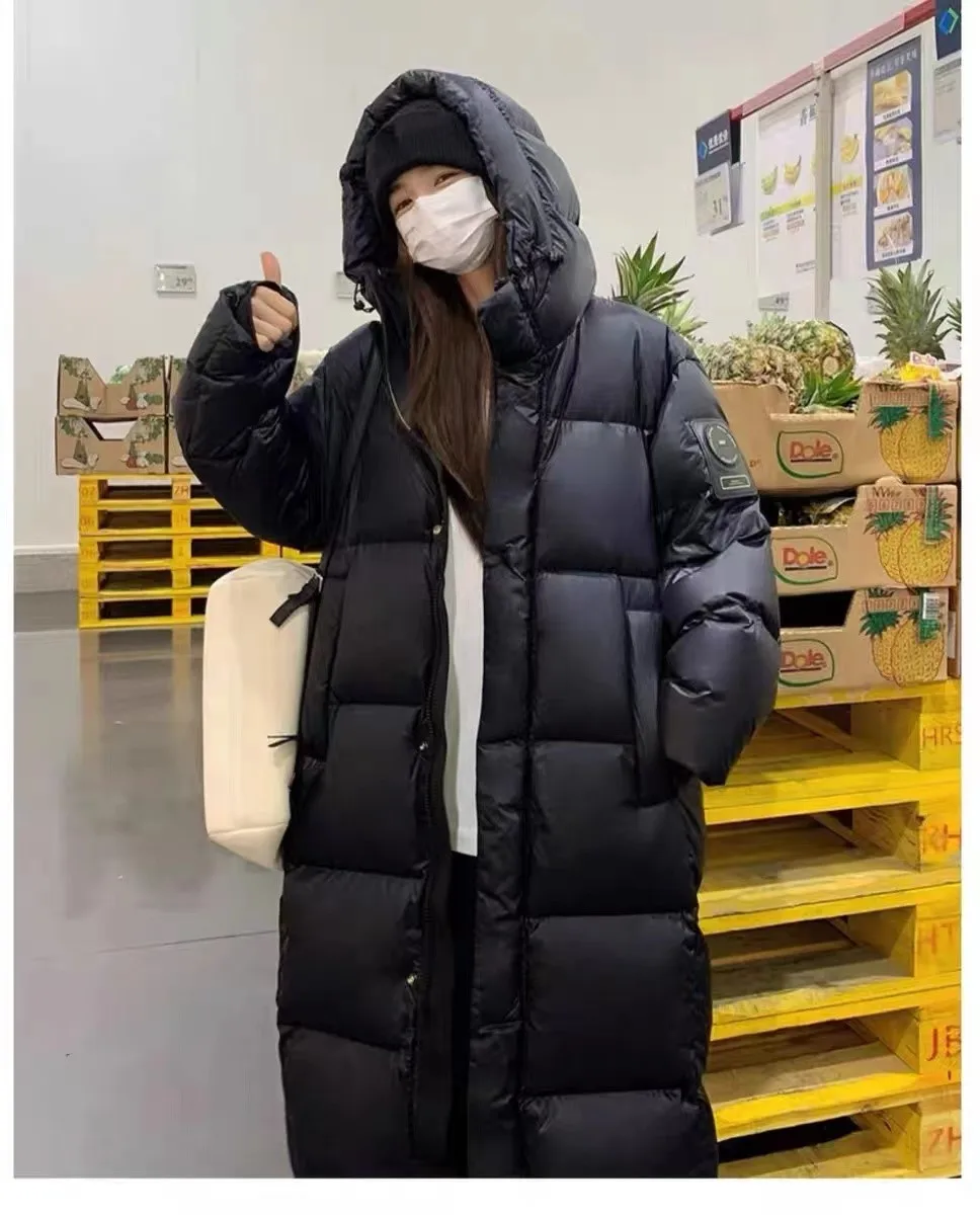 

Элегантная женская зимняя парка: простая, теплая, с капюшоном, на пуху, приталенная, черная, модная, длинная, с меховыми карманами, в элегантном стиле