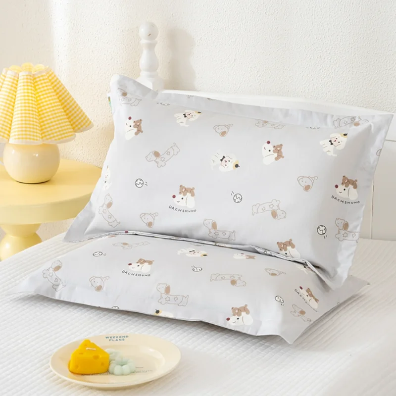 Funda de almohada con estampado de dibujos animados de percal de algodón 100% 200T con borde, funda de almohada de cama ultrasuave, cómoda y transpirable, 1 ud.