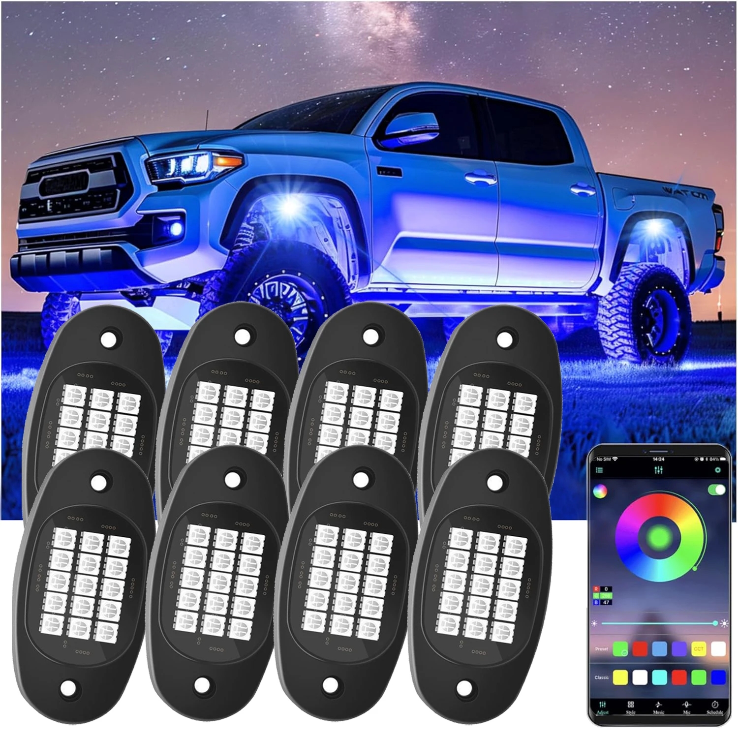 6/8/12Pods النيون LED أضواء الصخور App التحكم RGB LED Underglow أسفل الضوء متعدد الألوان للسيارات SUV شاحنة أضواء تحت الجسم 12 فولت #1