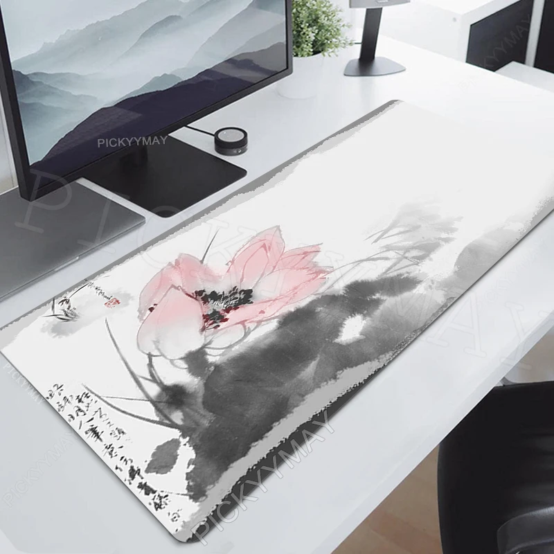 

Chinese Ink Painting Large Mouse Pad Lotus Computer Mousepads Gaming Mousepad Keyboard Mat Gamer Mouse Pads Desk Mats 120x55cm