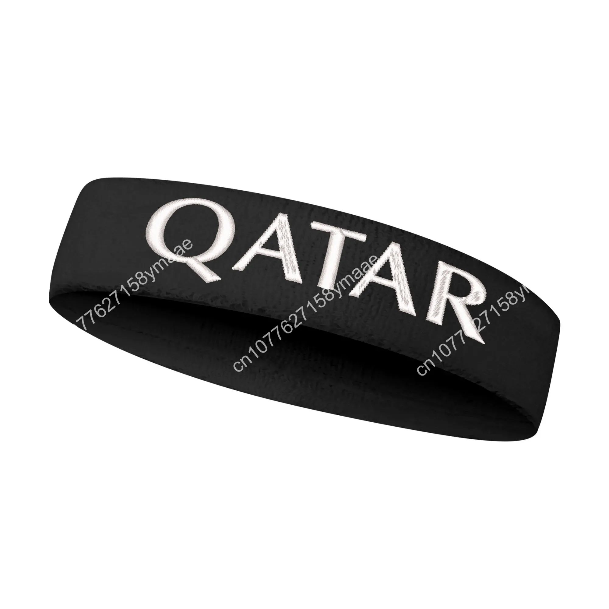 Qatar Flag Embroidered Sports Headband Mens Womens Sweatband Bandana Fitness Sweat Absorb Band DIY Name & Team Name & Colors