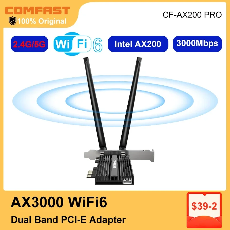 

Comfast WiFi 6 3000Mbps PCI-E Wi-Fi Adapter AX200 NGW WIFI card 2.4G/5Ghz BT 5.2 PCI Express Wireless Network Card for Desktop