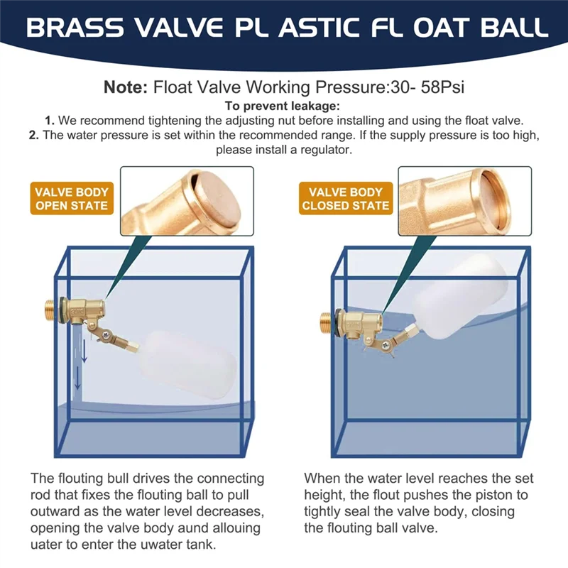 

Комплект из 2 поплавковых клапанов для воды 1/2 дюйма, латунный поплавковый шаровой поплавок с регулируемым рычагом, автоматическое заполнение и контроль уровня воды-AA26