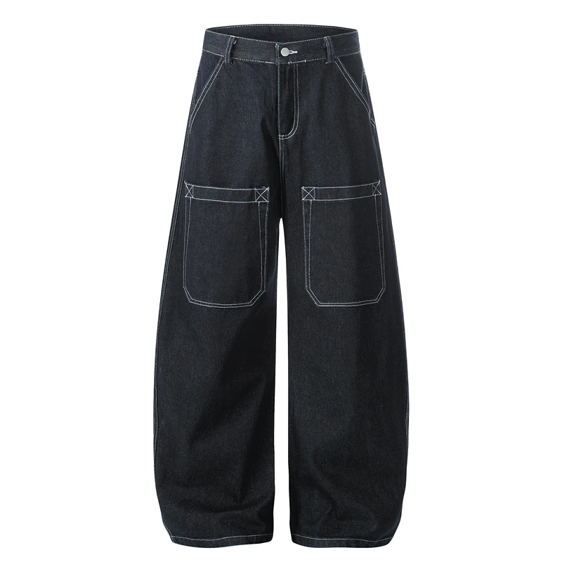 

Джинсы унисекс свободного кроя в американском уличном стиле, оригинальный дизайн, широкие штанины, деним с эффектом разрушения (deconstructed design)