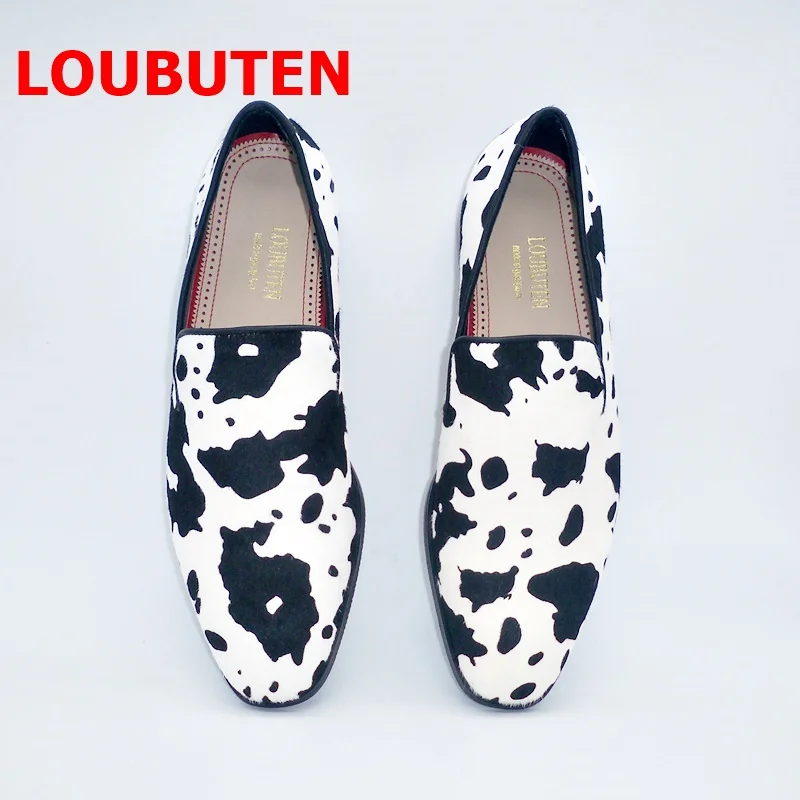 LOUBUTEN Horsehair Leather Black And White Colors Graffiti Loafers Luxury Designer Summer Casual Shoes Flats Men Dress Shoes