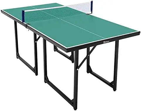 

Foldable Small Size Ping Pong Table-60" x 30" Portable Table Tennis Table with Net/Posts Regulation Height Tennis Table