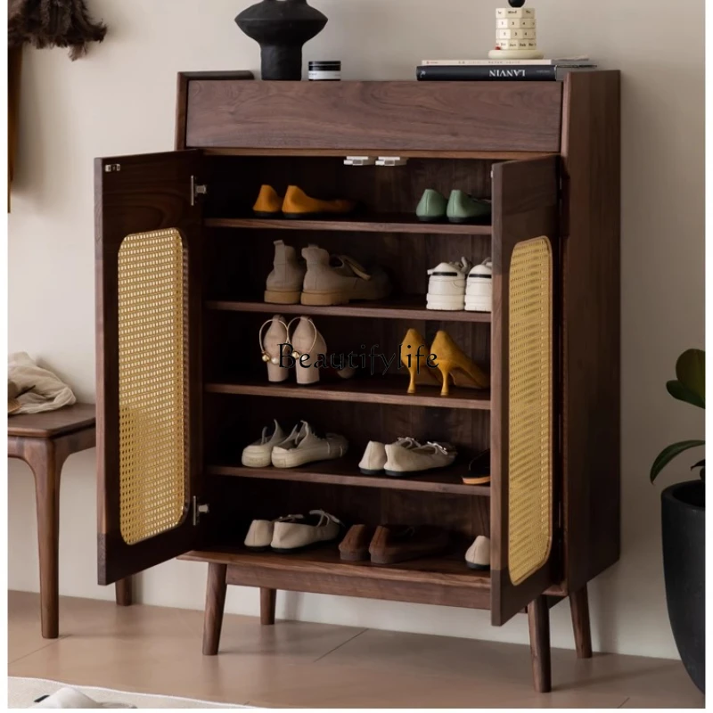 

05-North American black walnut solid wood shoe cabinet porch cabinet locker