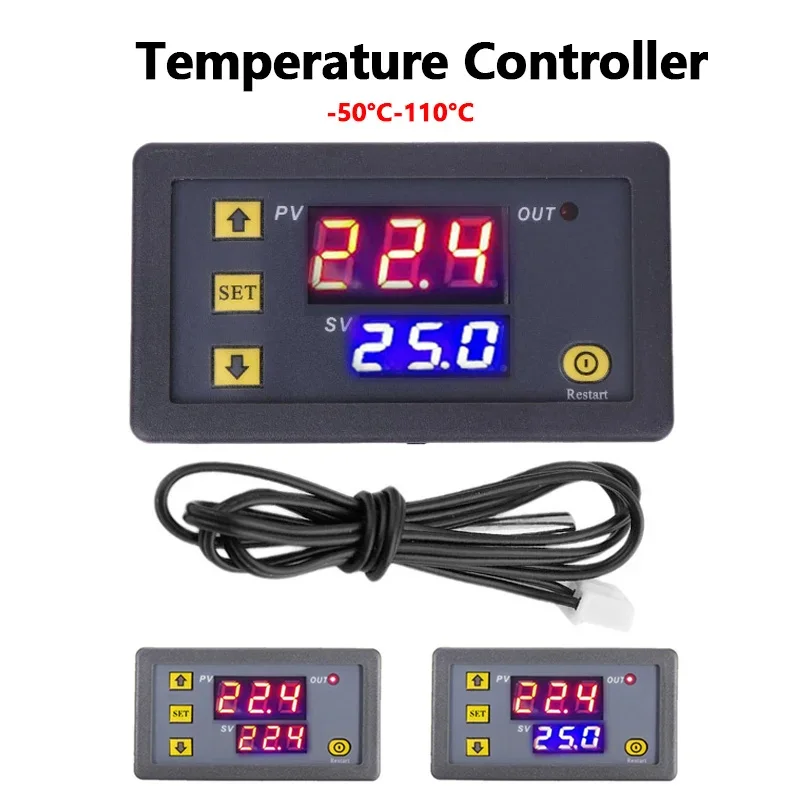 W3230 Digital Thermostat DC12V/24V AC110-220V Mini Temperature Controller Heat/Cooling Control Thermoregulator With 1M Sensor