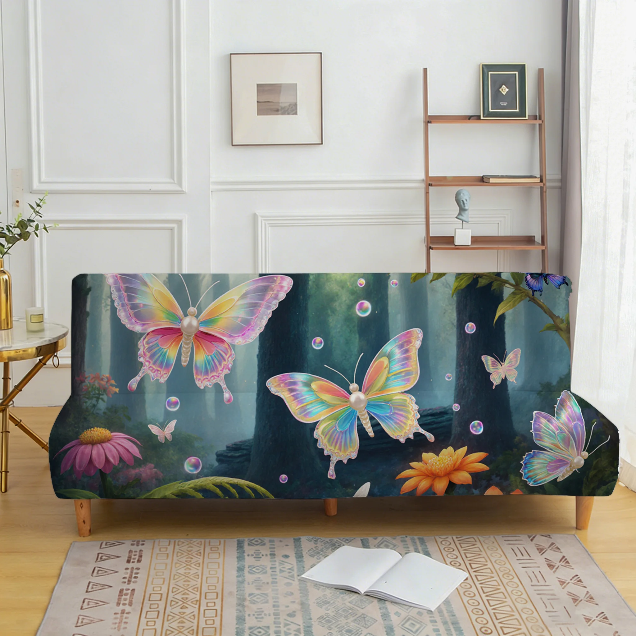 All-inclusive elastic sofa bed cover, dream butterfly forest sofa bed cover, easy installation, machine washable