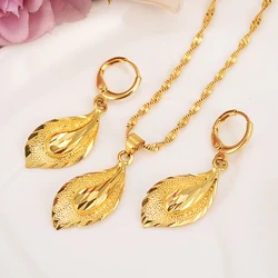 Gold Color Africa Dubai  Flower Jewelry Necklace pendant Earrings Wedding Bridl Party Sets Women Girl Gift