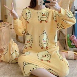 Winter Thermal Fleece Nightdress Kawaii Girls Sleeping Dress Women's Nightgowns Nighttie Ladies Sleepshirts Home Skirts Fashion