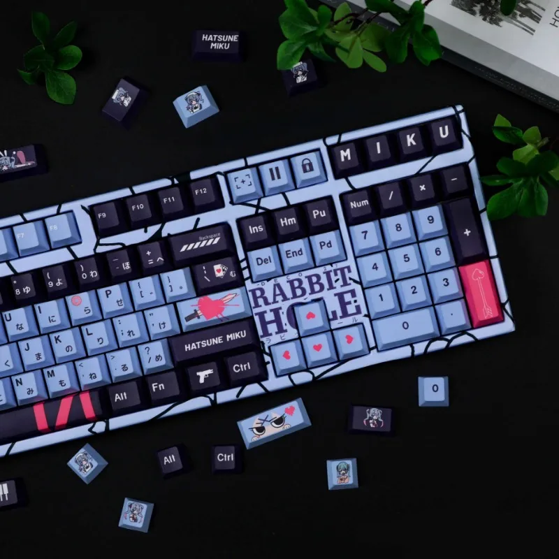 Miku rabbit themed PBT sublimation keycaps compatible with mechanical keyboards