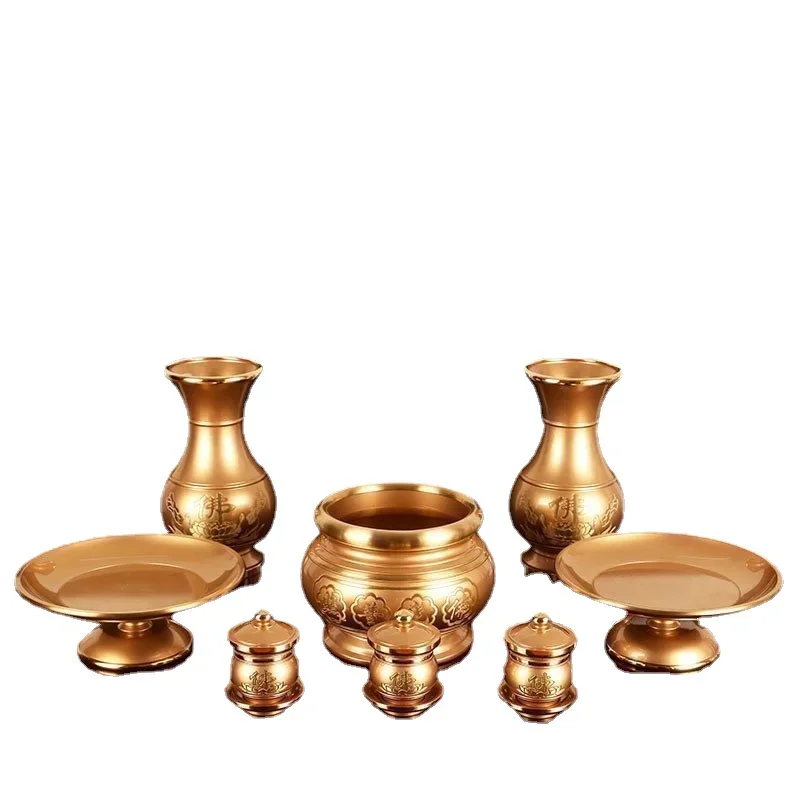 

Domestic Buddha Worship Vase Pure Copper Tribute Cup Fruit Plate Buddha Worship Copper Incense Burner Buddha Front Ornaments