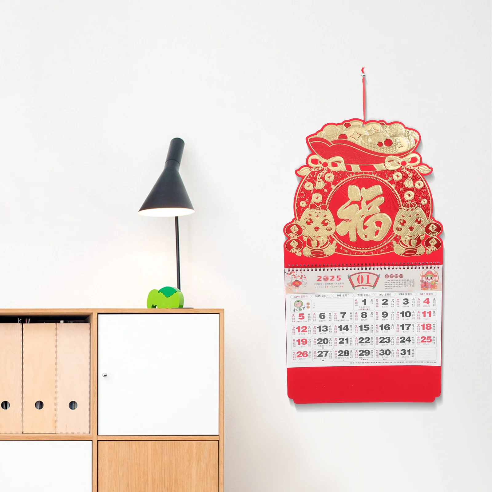 

2025 Chinese Snake Year Red Embossed Fortune Plaque Wall Calendar Lunar Decor Monthly Hanging Home Office Memo Calendars