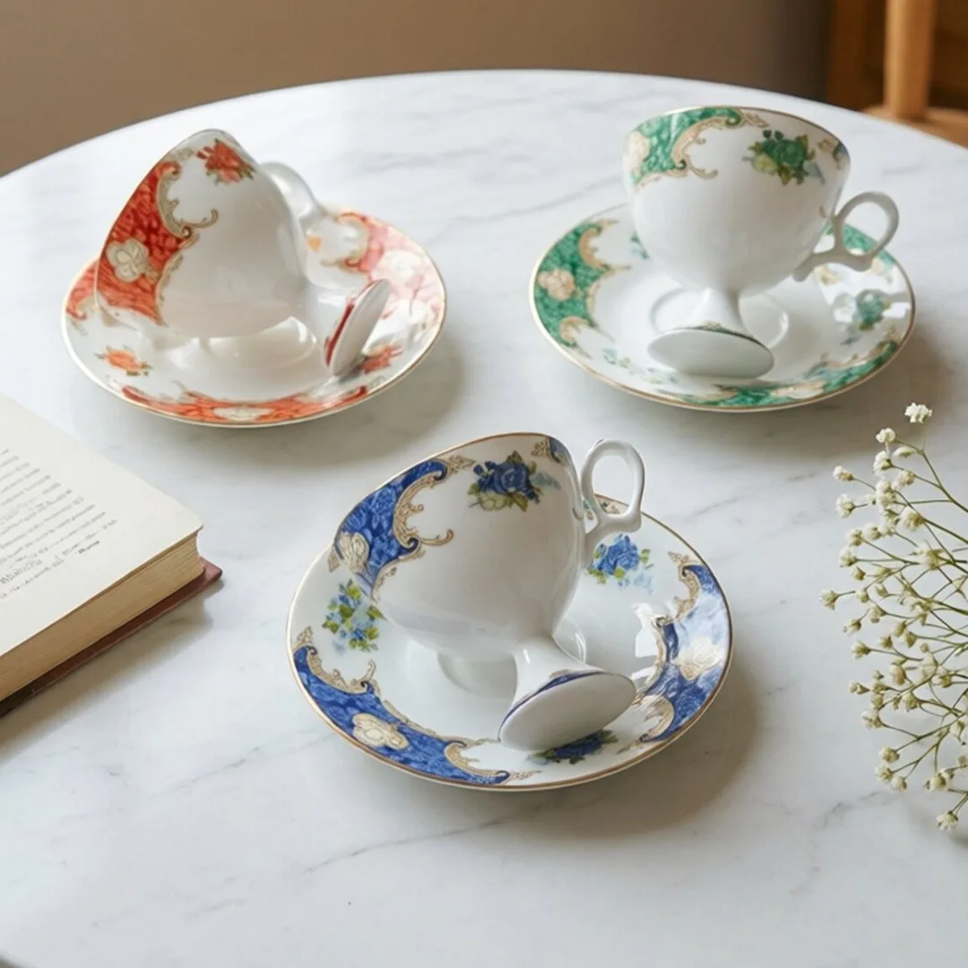 HYS goblet European bone china coffee cup ceramic cup and saucer set retro British high value afternoon teacup tea set