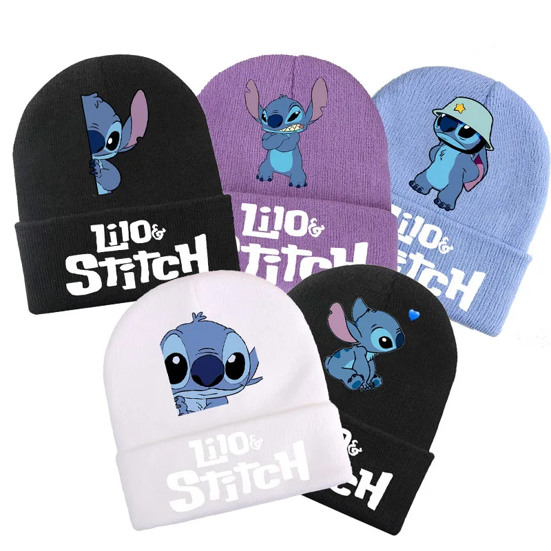 

Cute Lilo & Stitch Winter Children Warm Knitted Hats Kids Knit Beanie Hats Solid Color Children's Hat for Boys Girls Accessories