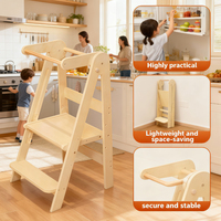 Toddler Sink Montessori Learning Tower Step Stool Platform Kids Bathroom Kitchen Height Adjustable Safety Bar Foldable Stable