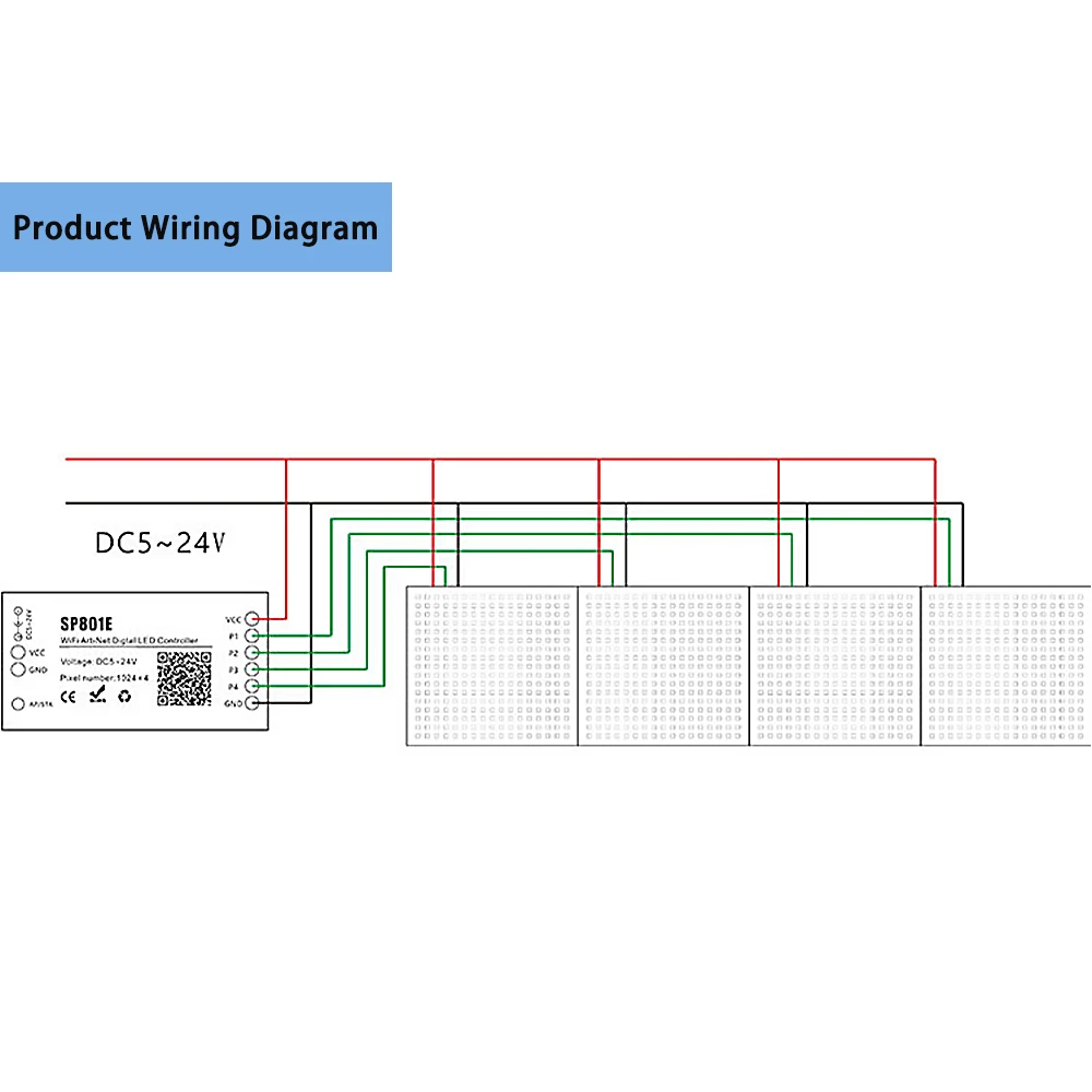 SP801E Full Color Dual-Mode Rectangular Light WiFi Art-Net Controller 5-24V AP And STA for Smart Home Automation