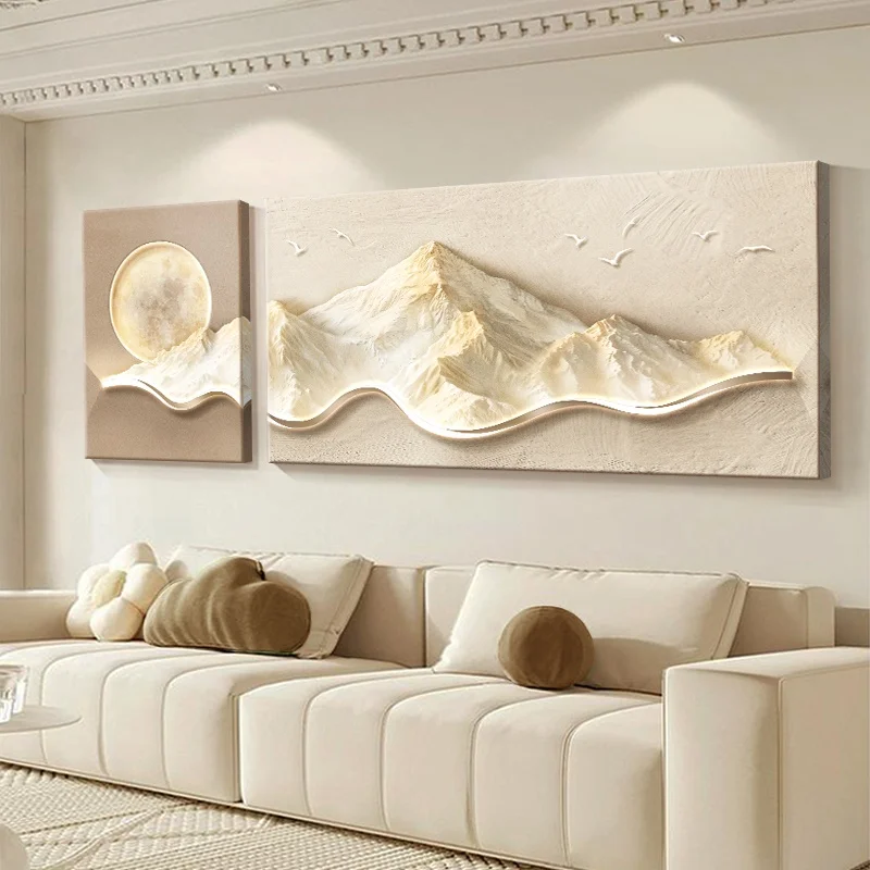 Rizhao Jinshan Furniture Decoration Bedroom Living Room LED Decoration Painting Sandstone Sofa Background Wall Painting Light