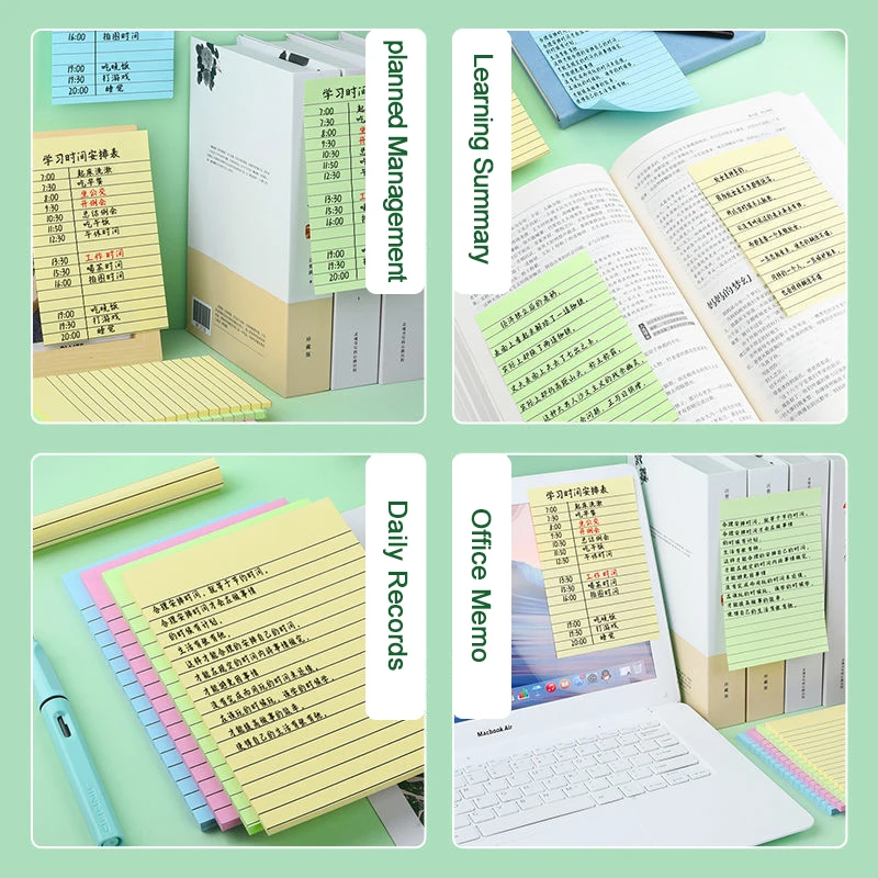 200sheets Line Sticky Notes 4 Colors Portable Student Note Marker Writing Sticky Notes Self-Adhesive Easy To Apply Notepad