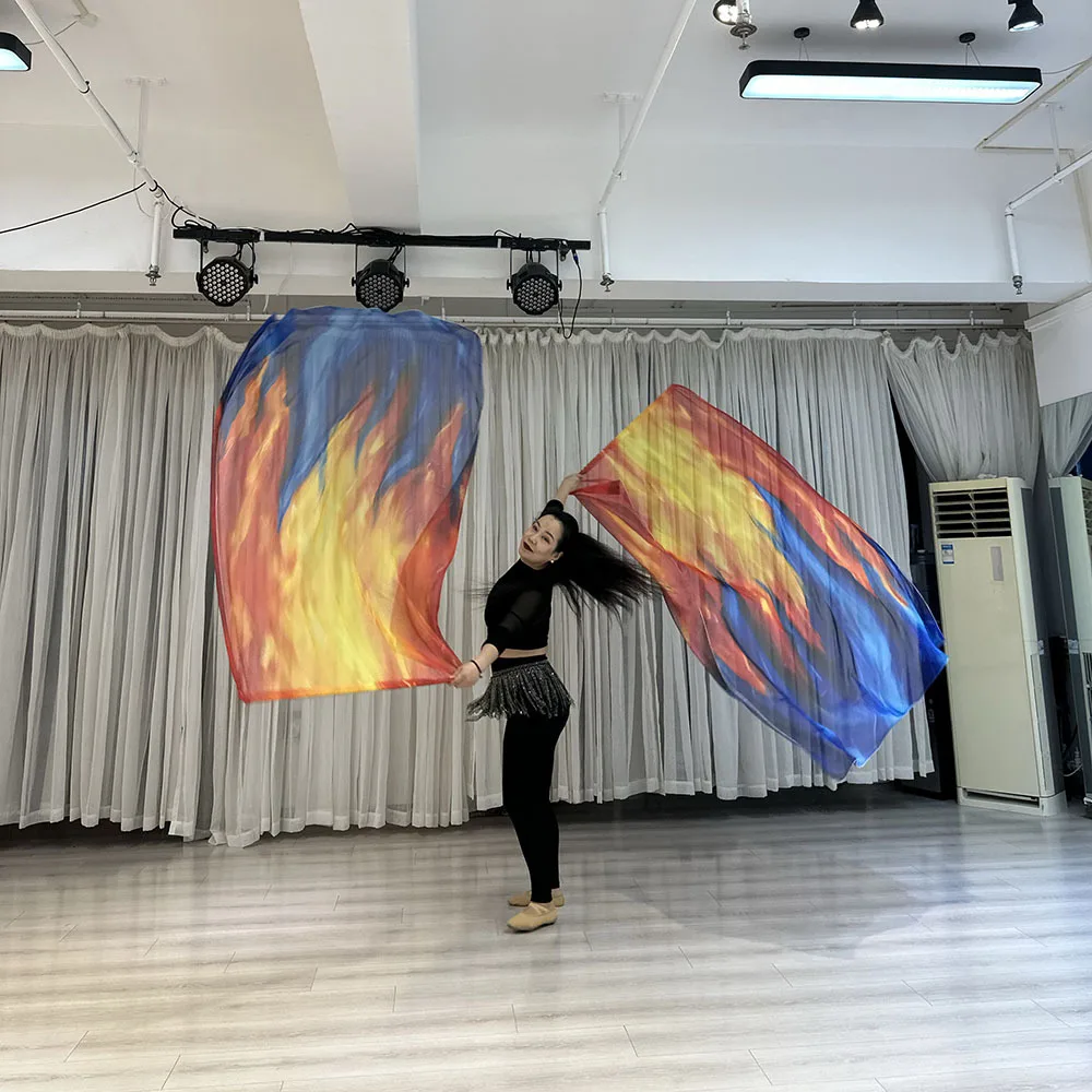New belly dance costume props feather scarf gradual change color praise flag stage dance church