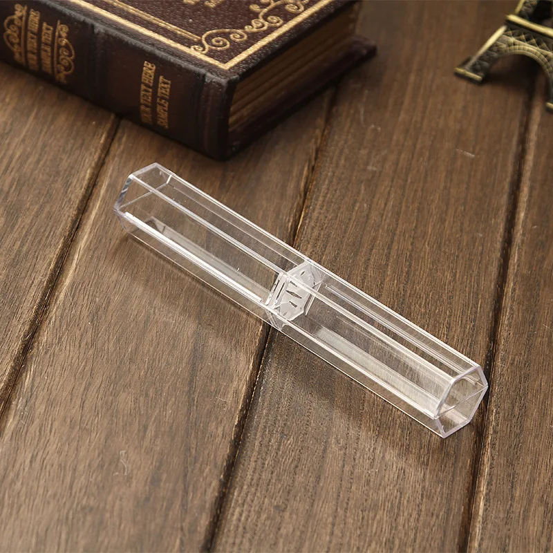 

30pcs Acrylic Pen Boxes Clear Ballpoint Pen Case Pencil Gift Box Pen Storage Container Hexagon Single For School Office