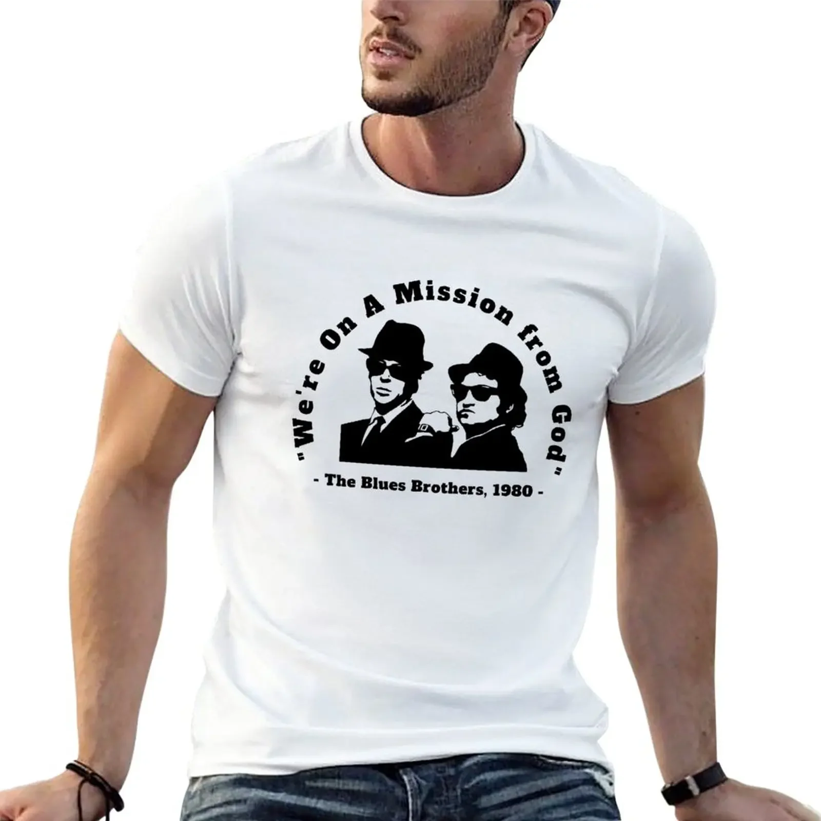 

New We're on a Mission from God - The Blues Brothers T-Shirt hippie clothes heavyweight t shirts Men's cotton t-shirt