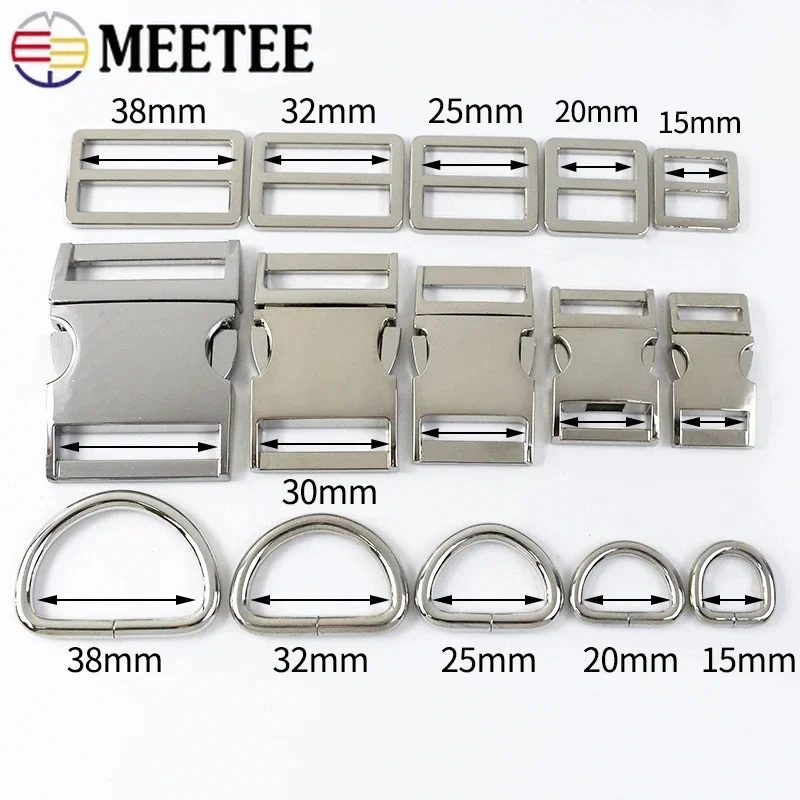 1/2Set 15-38mm Metal Backpack Strap Buckle Quick Side Release Buckles D Ring Tri Glide Slider Adjuster Clasp DIY Bag Accessories