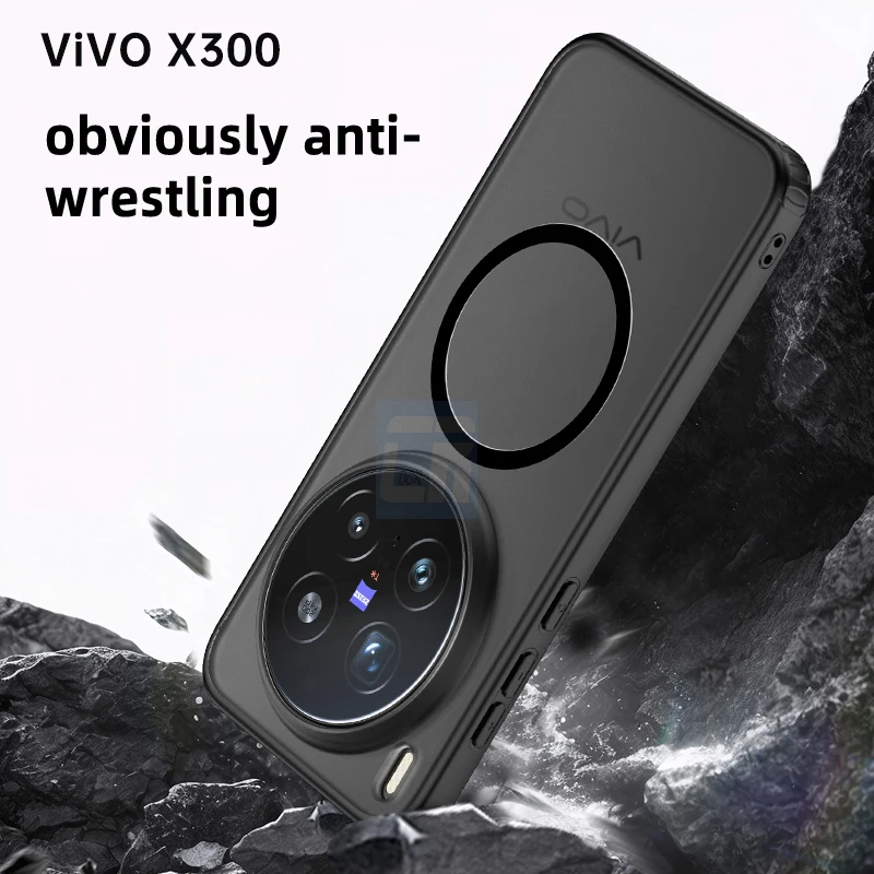 حافظة شفافة غير لامعة من الأكريليك للشحن المغناطيسي Magsafe لهاتف Vivo X300 Pro حافظة مضادة للصدمات لهاتف Vivo X300 غطاء خلفي غير أصفر
