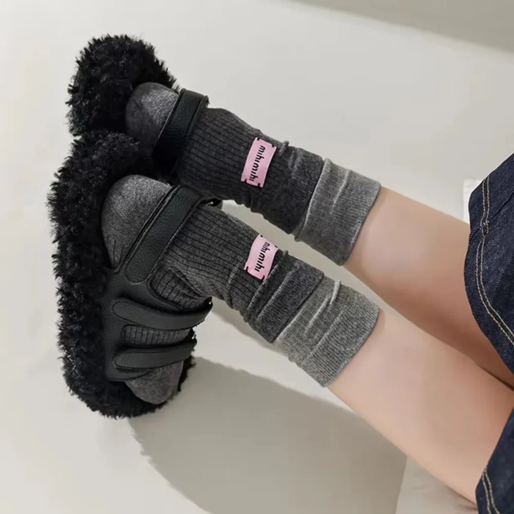 Soft Pink Label Mid-Tube Socks Keep Warm Cotton Snow Boot Socks Solid Color Knitted Socks Winter