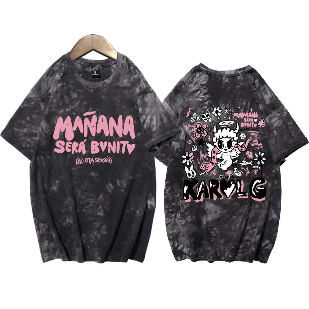 2024 Summer Hot selling Karol G Bichota Double Sided Print T Shirt Hip Hop Tie Dye O-Neck Short Sleeve Oversized Unisex Tops