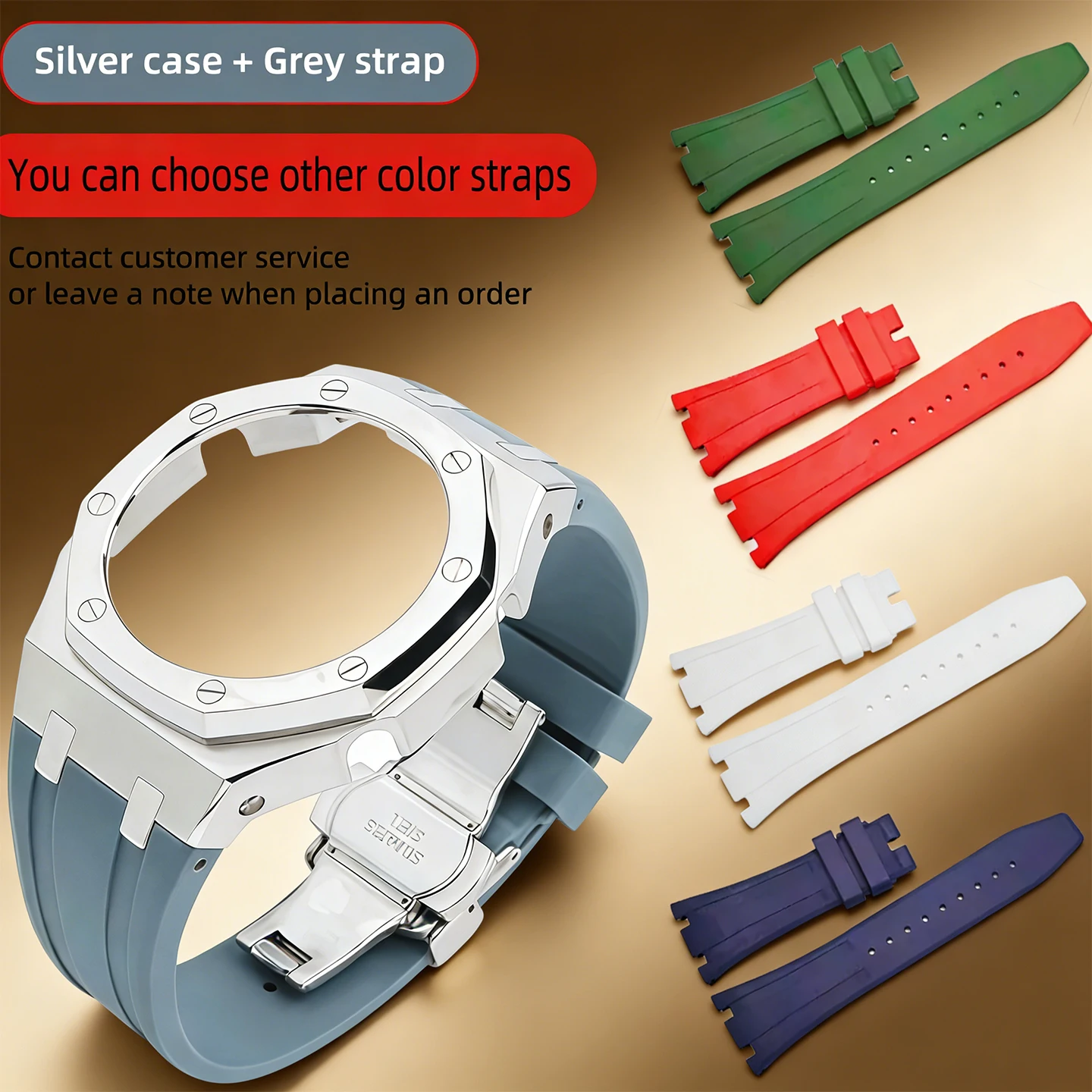 

GA-2100/GA-2110/GA-B2100 Mod Kit CasiOak Metal Polishing Case+Fluororubber Strap 304L Bezel Color Bracelet GA2100 Modification